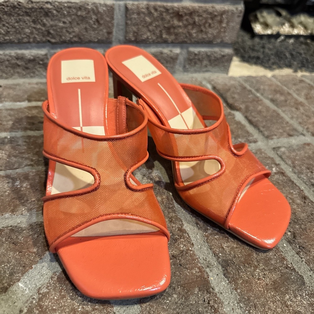 Dolce Vita Womens Sandals Orange Mesh Open-Toe Slide Square Toe Size 7.5 #434